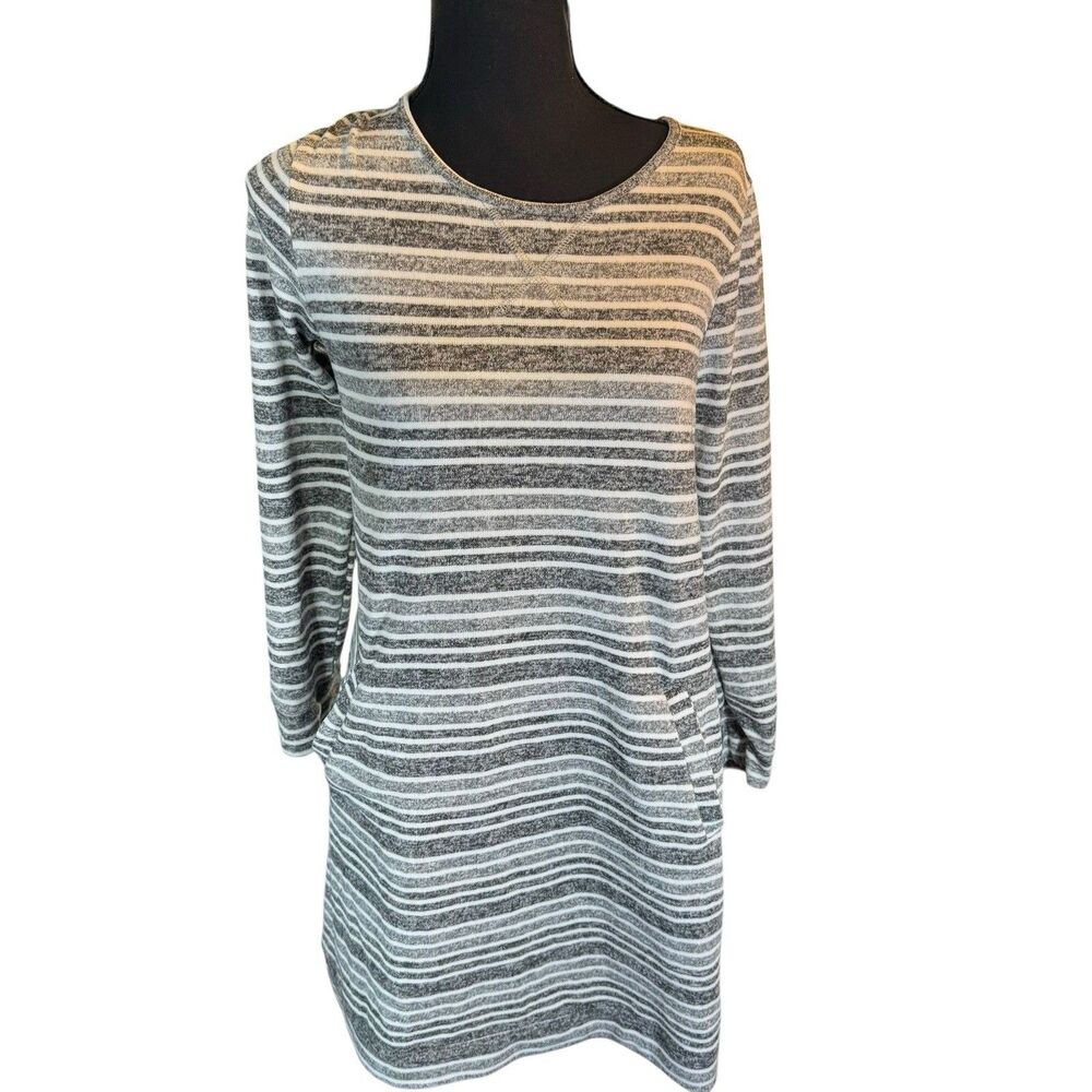 Tacera Women's Long Sleeve Sweater Dress Gray & White‎ Striped Size M